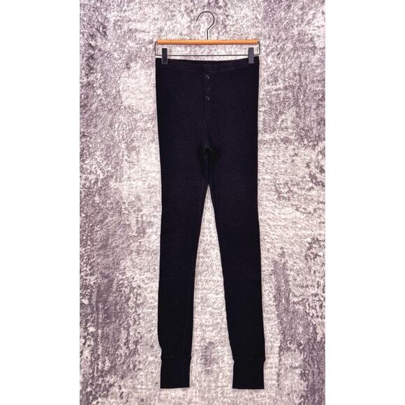 RE/DONE x Hanes Leggings Medium Womens Black Waffle Thermal Jogger - Picture 1 of 7